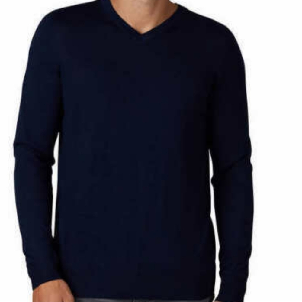 Tahari Men's Navy Italian Merino‎ Wool Blend Lightweight V-Neck Sweater Size XL